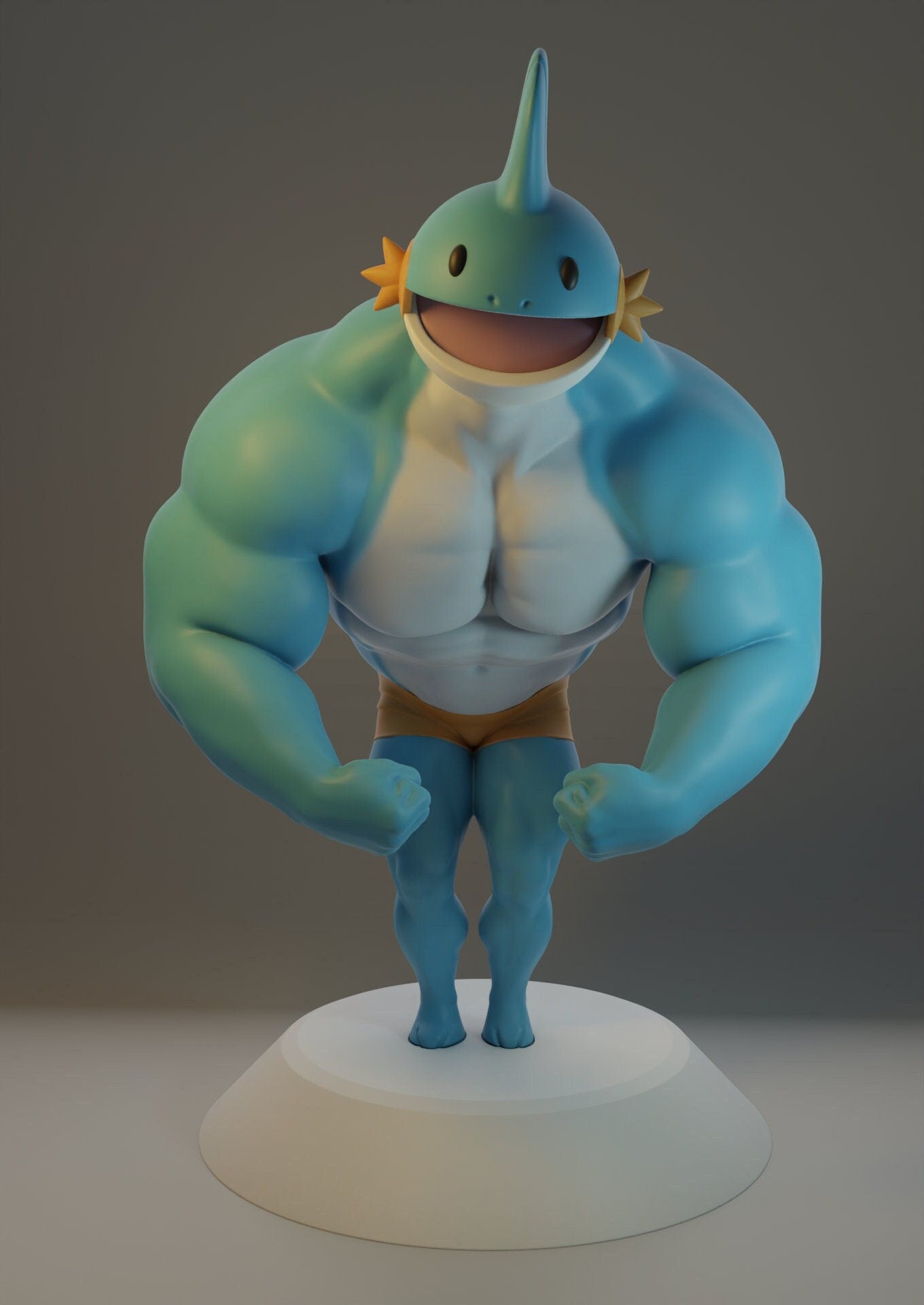 Ultra Swole Mudkip Painted 3D Printed Pokemon Funny Statue Figure Model