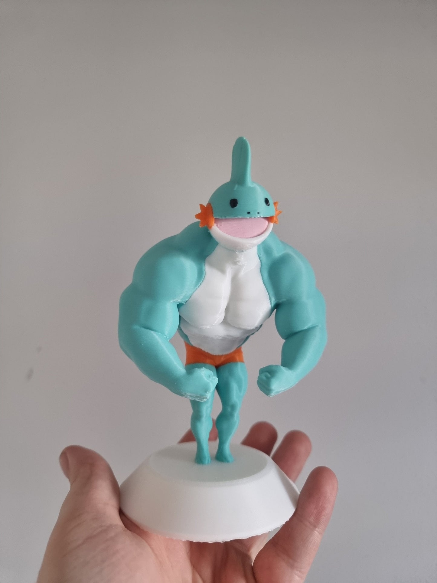 Ultra Swole Mudkip Painted 3D Printed Pokemon Funny Statue Figure Model