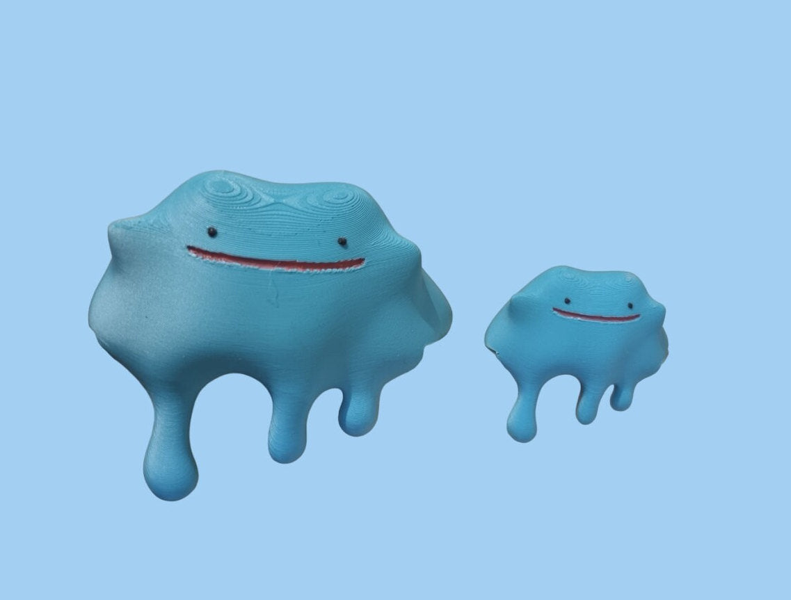 Melting Ditto Desk Decoration Colour 3D Printed Pokemon Statue Figure Model - Small Medium and Large Sizes - Pink or Shiny Blue
