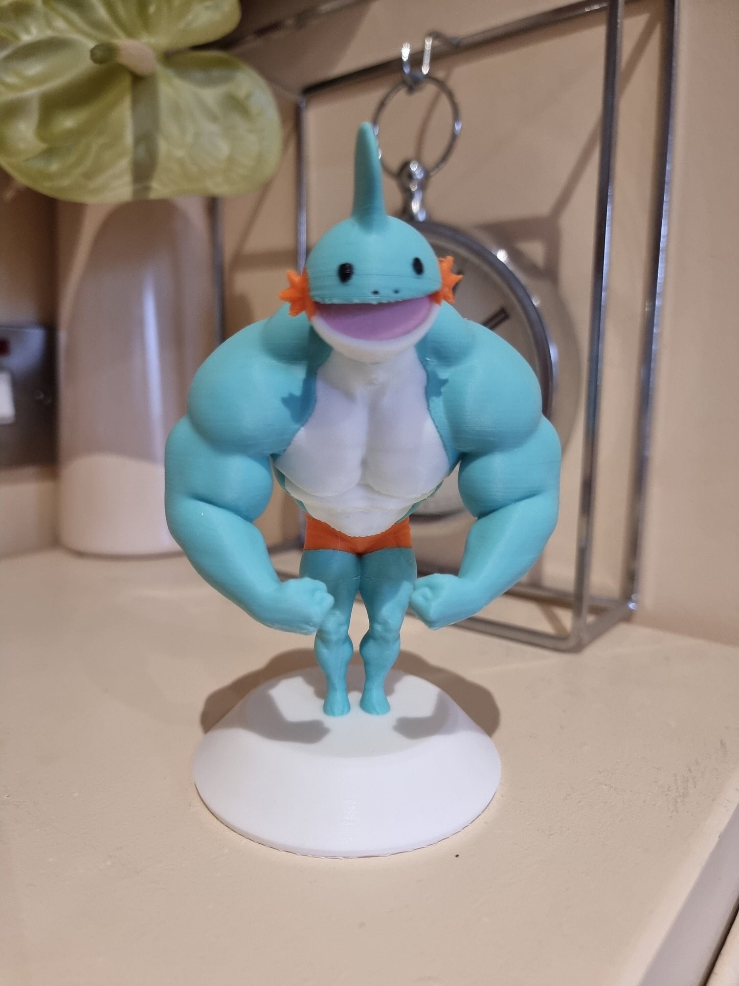 Ultra Swole Mudkip Painted 3D Printed Pokemon Funny Statue Figure Model