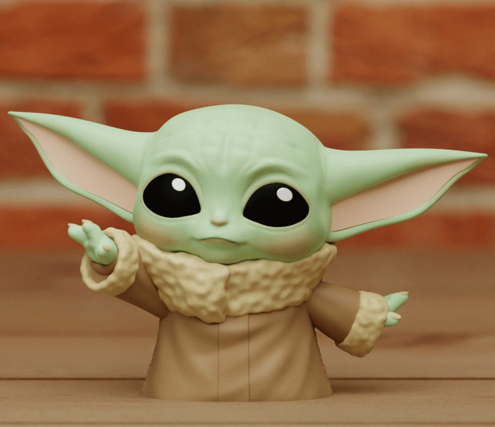 Grogu from Star Wars the Mandalorian Statue - 3D Printed Disney Chibi Baby Yoda Figure Model
