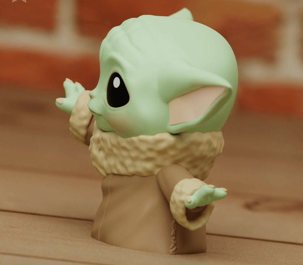 Grogu from Star Wars the Mandalorian Statue - 3D Printed Disney Chibi Baby Yoda Figure Model