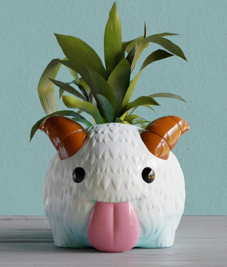Poro Plant Pot Arcane League of Legends Flower Succulent Planters 3D Printed Pen Holder Desk Tidy - with or without moustache