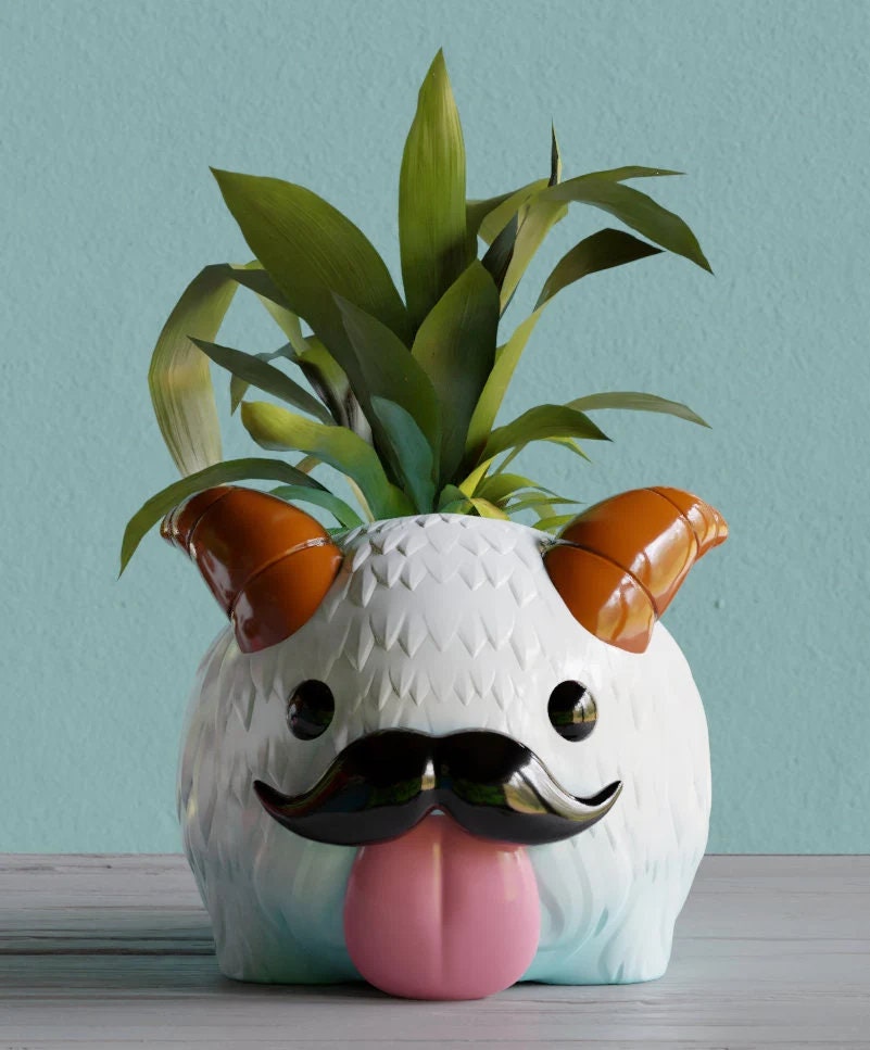 Poro Plant Pot Arcane League of Legends Flower Succulent Planters 3D Printed Pen Holder Desk Tidy - with or without moustache