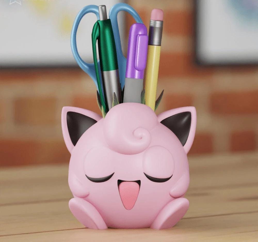 Jigglypuff Plant Pot Pokemon Flower Succulent Colour 3D Printed Planter Desk Tidy Pen Holder Decor Gift House - Painted or Unpainted
