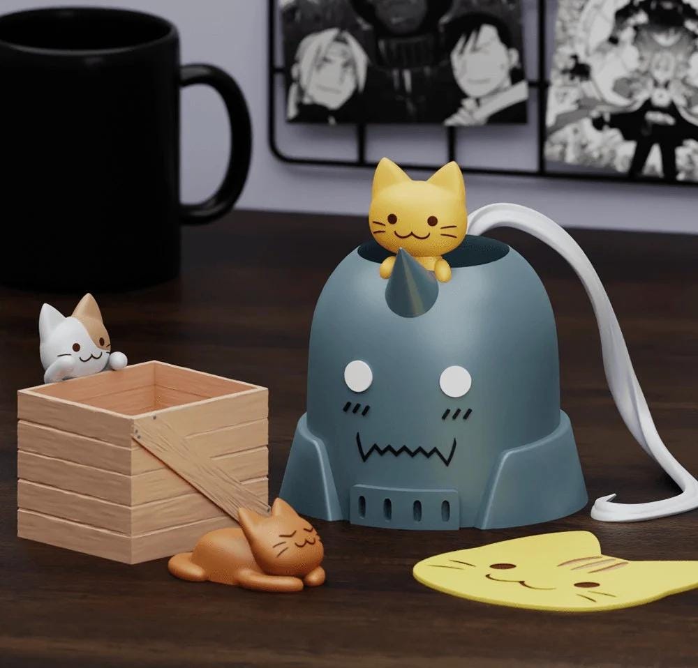 Anime Helmet Cat Plant Pot - Set Flower Succulent Planters Pen Holder Cats Armour Desk Tidy Coaster