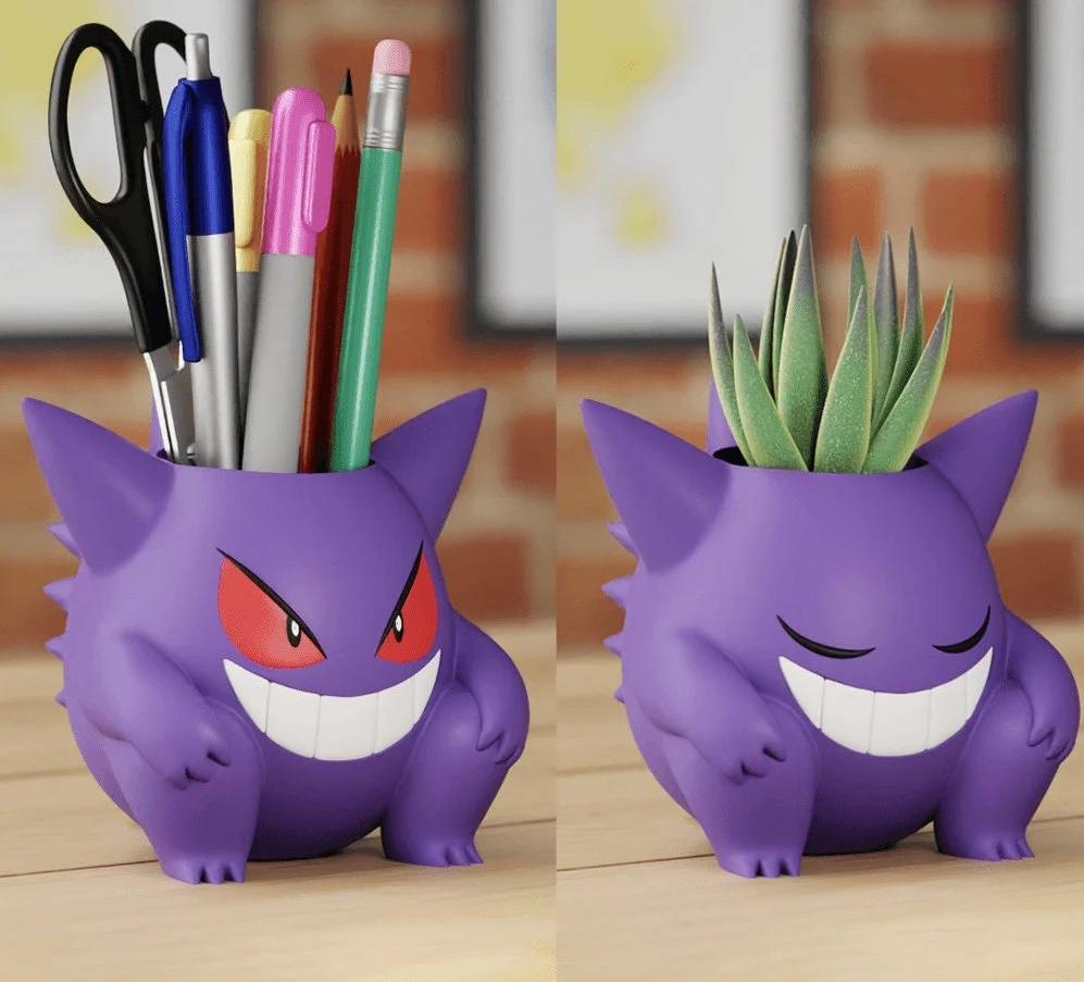 Pokemon Gengar Plant Flower Pot Succulent Colour 3D Printed Desk Tidy Pen Holder Decor - Different Sizes - Painted or Unpainted
