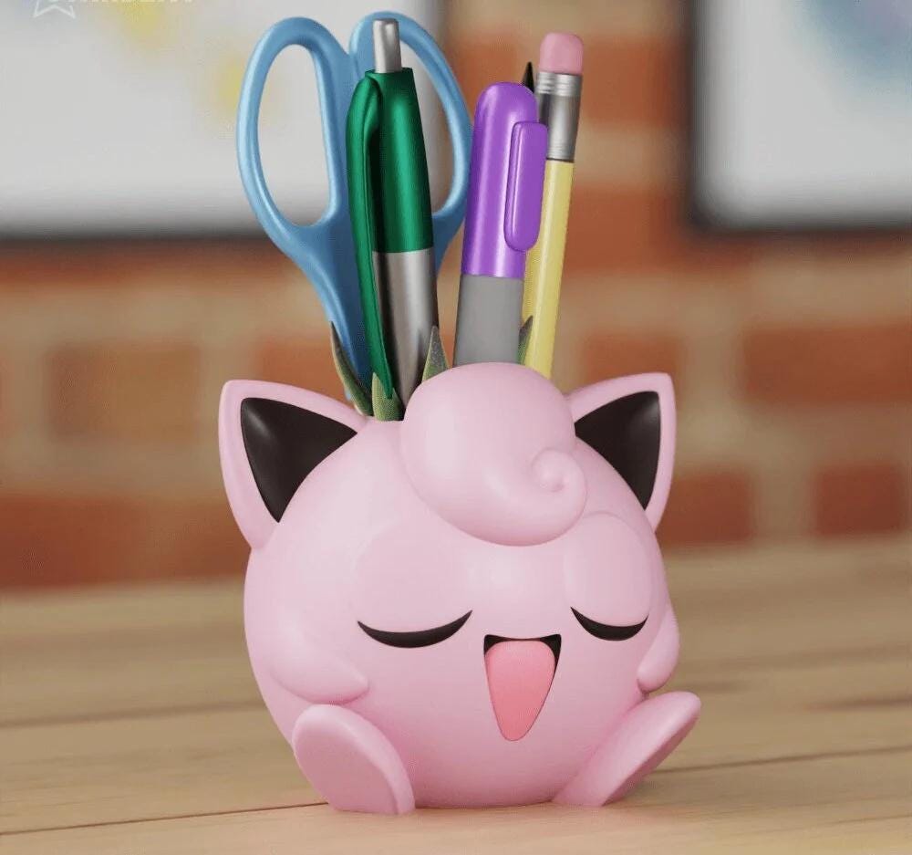 Jigglypuff Plant Pot Pokemon Flower Succulent Colour 3D Printed Planter Desk Tidy Pen Holder Decor Gift House - Painted or Unpainted
