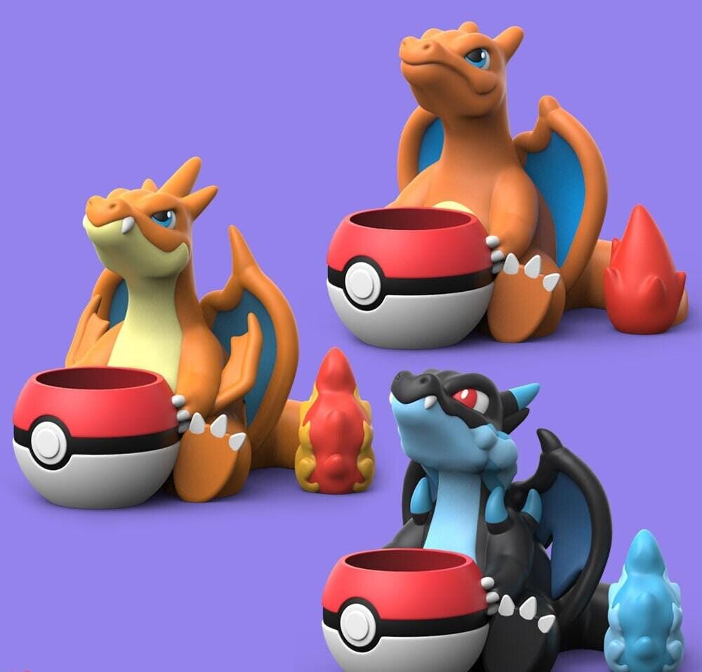 Chibi Charizard Plant Pot Pokemon Mega X Y Succulent Flower 3D Printed Vase Planters Pen Holder