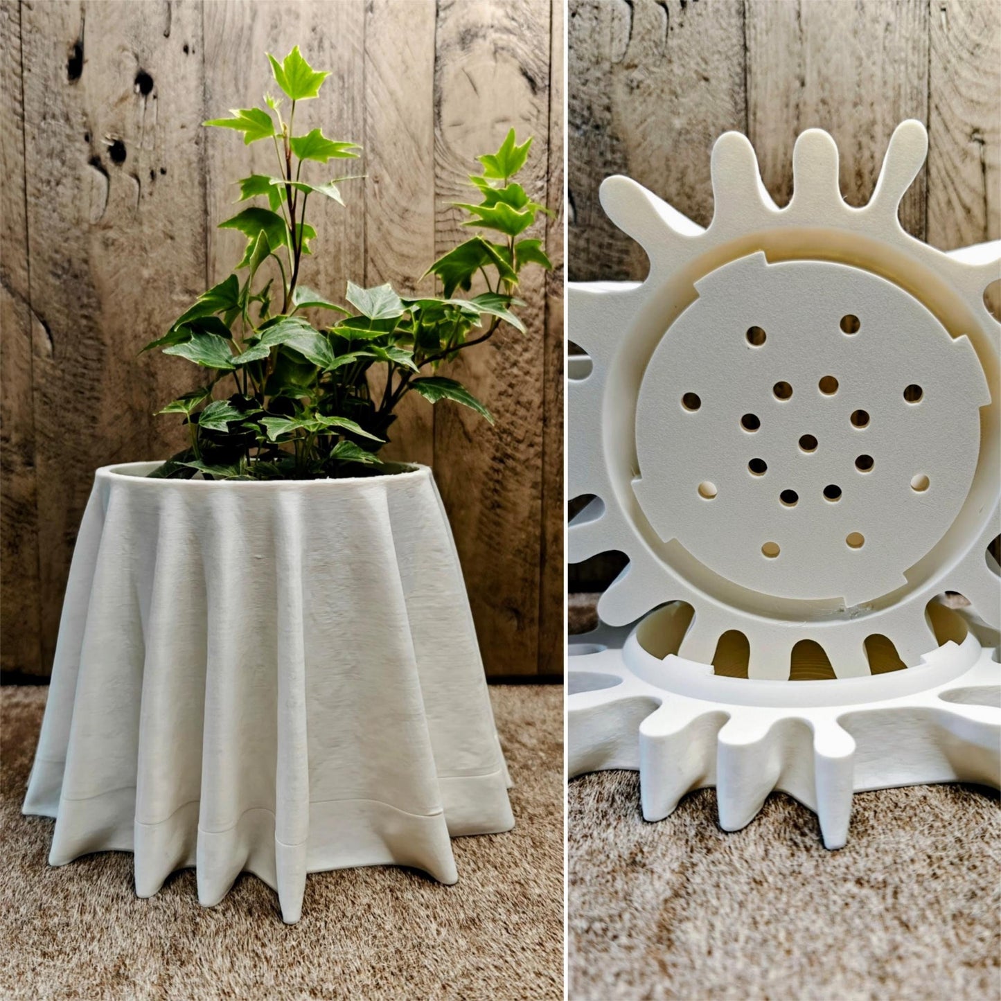 Cloth Effect Planter with Hidden Drip Tray | Modern Tabletop Plant Pot | 3D Printed Decorative Planter