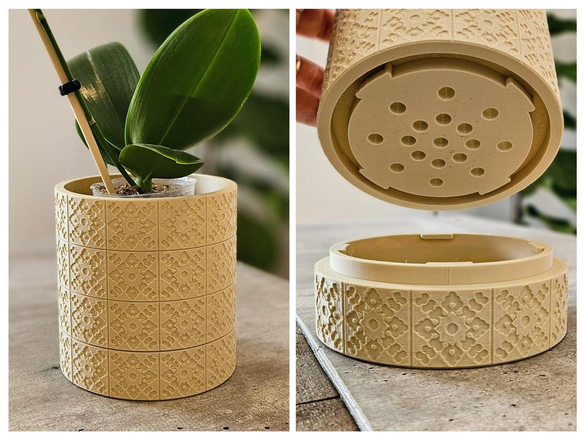 Parrish Planter with Hidden Drip Tray | Modern 3D Printed Plant Pot | Minimal Ribbed Planter | Indoor Plant Pot