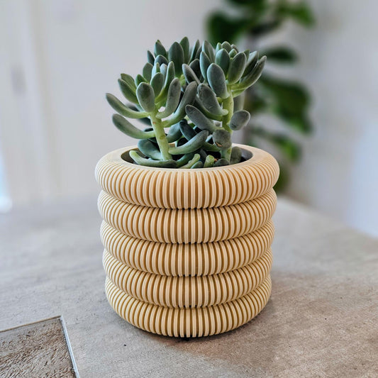 Coins Planter with Hidden Drip Tray | Modern Ribbed Plant Pot | 3D Printed Indoor Planter