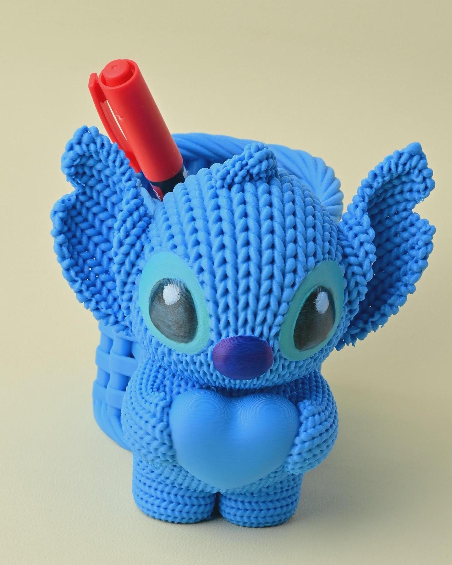 Knitted Stitch Pen Holder with Heart | Cute Desk Organizer | Kawaii Pencil Pot | Office Desk Storage | Disney Inspired Gift