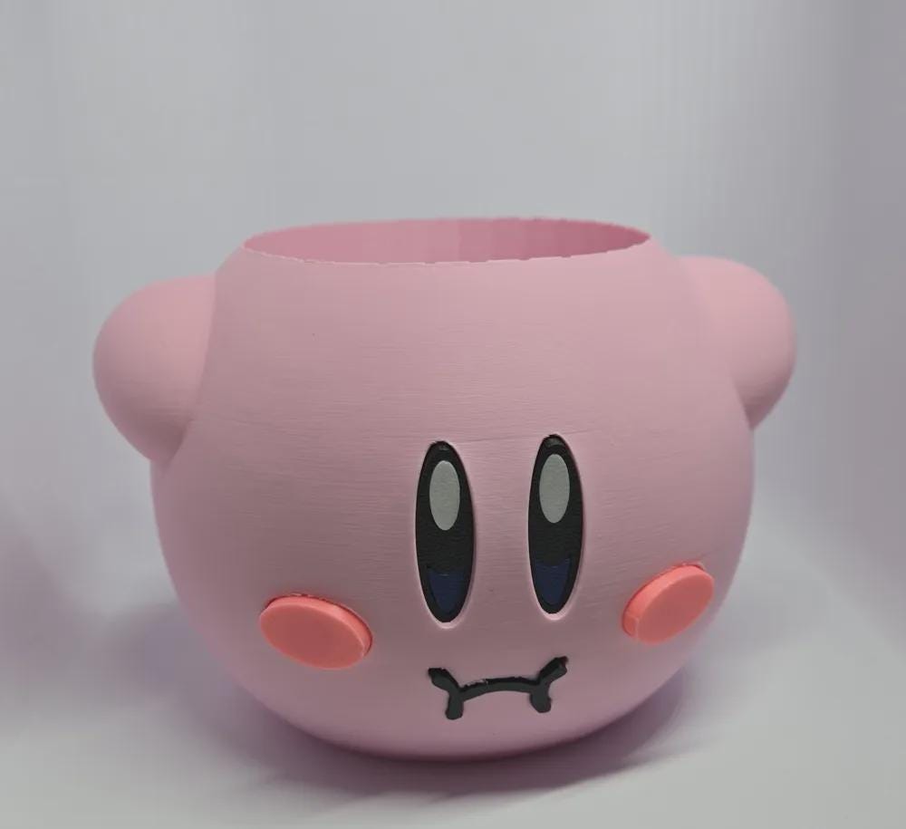 Pink Kirby Pen Holder & Planter | Cute 3D Printed Desk Organiser | Gamer Pencil Pot | Succulent Plant Pot | Gaming Room Decor