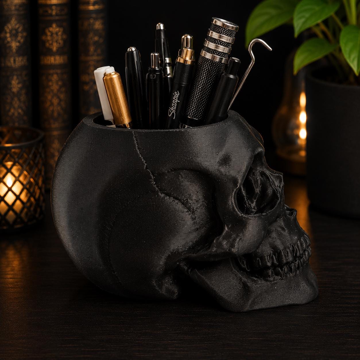Large Gothic Skull Desk Organizer – Skull Pen Holder – Gothic Office Decor – Alternative Desk Storage – Choose Your Colour