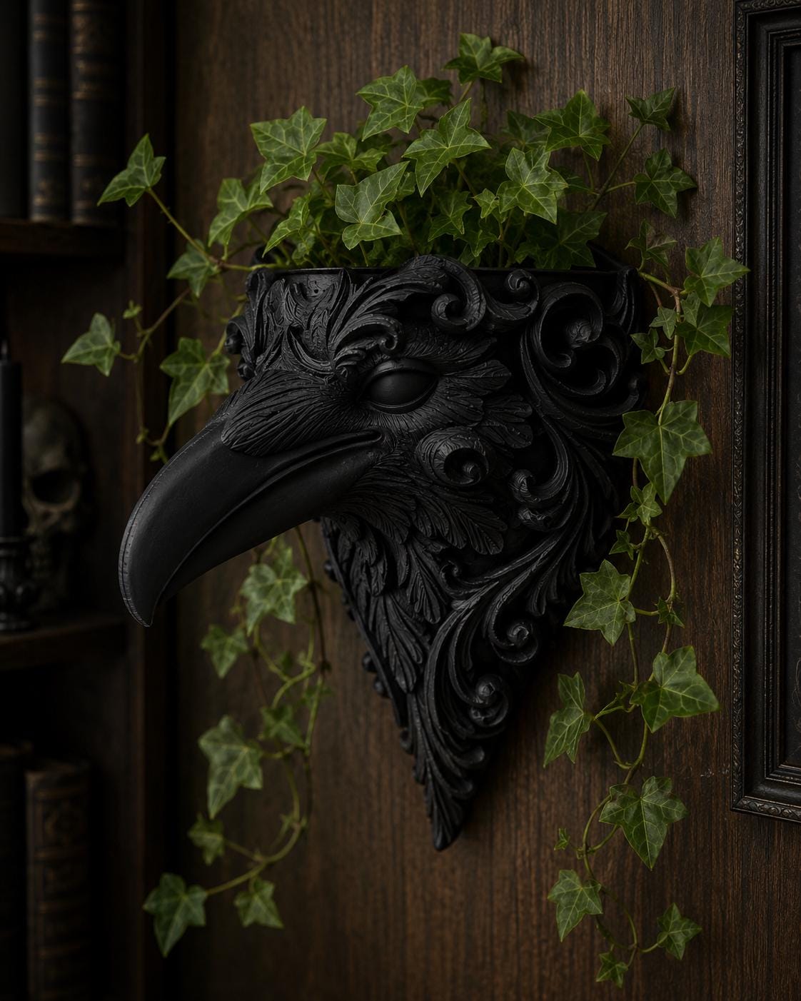 Gothic Raven Wall Planter | Hanging Crow Plant Pot | Gothic Home Decor | Dark Academia Wall Decor | Choose Your Colour