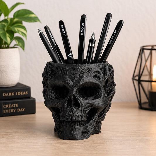 Skull Pen Holder, Gothic Desk Organizer, Skull Pencil Pot, Gothic Office Decor, Alternative Desk Accessory, Choose Your Colour