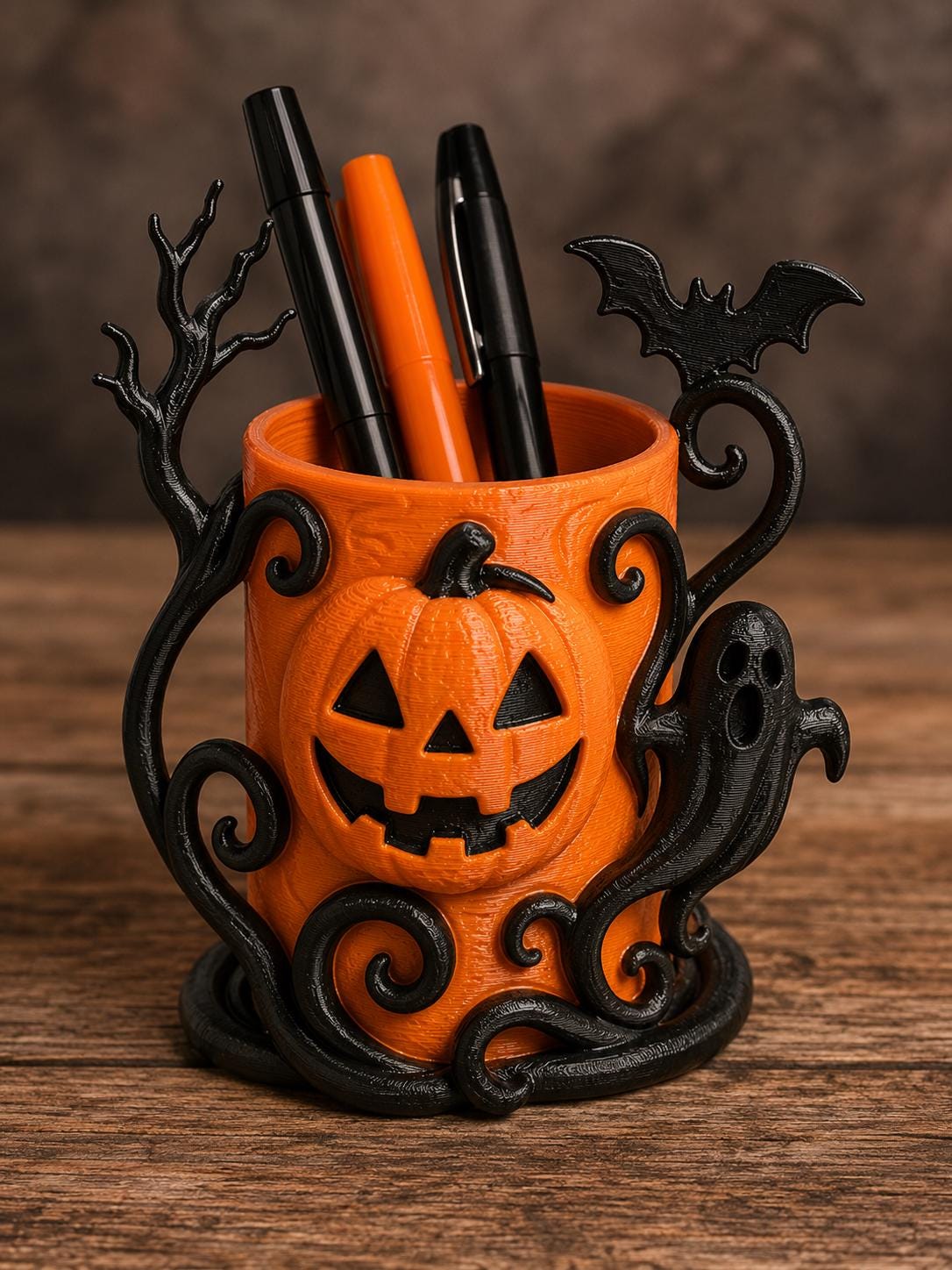 Halloween Pen Holder Set β Ghost & Pumpkin Desk Organiser β Spooky Pencil Pot β Cute Halloween Office Decor β 3D Printed