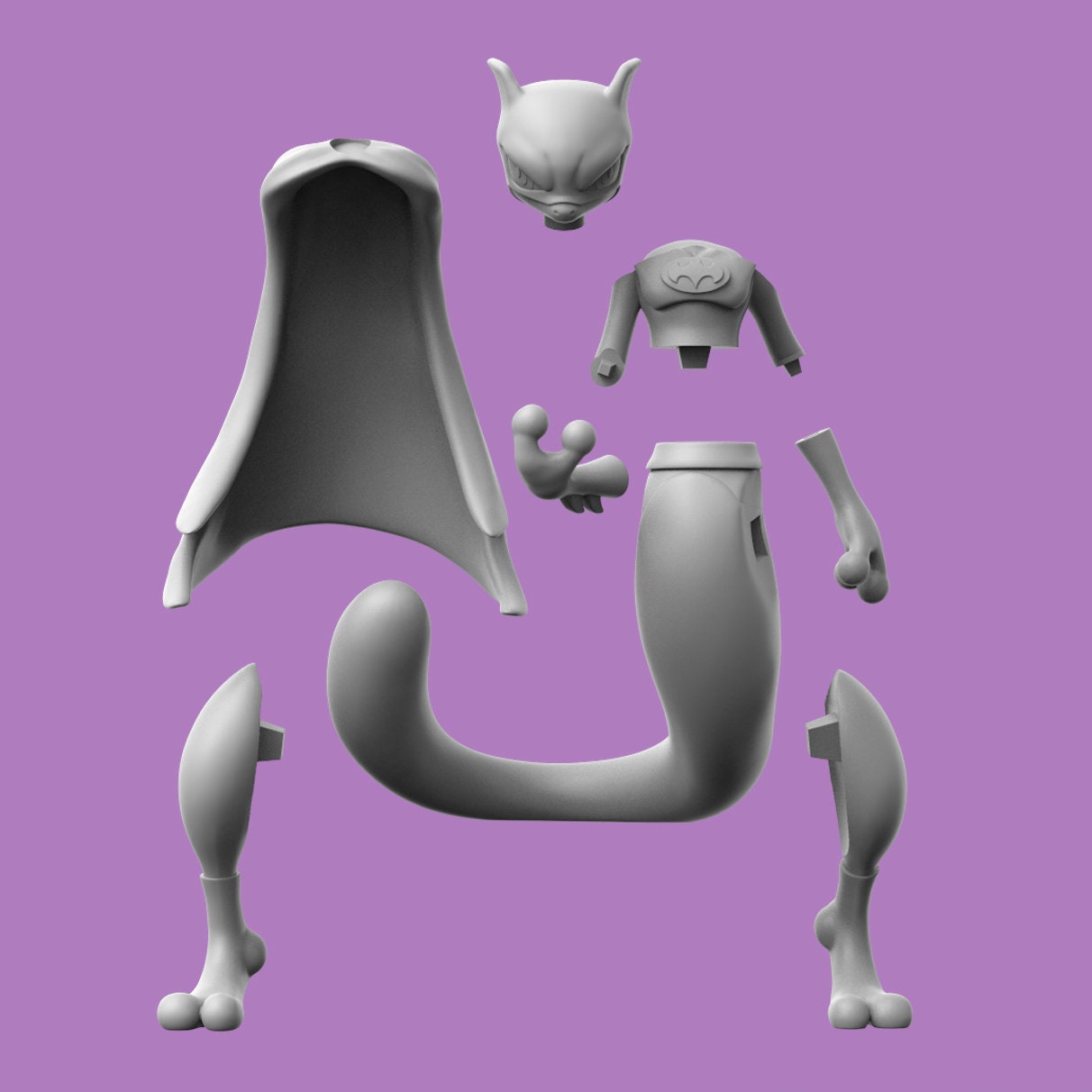 Batman Mewtwo - Paint Yourself - 3D Printed Pokemon DC Comics Statue Figurine Figure Model