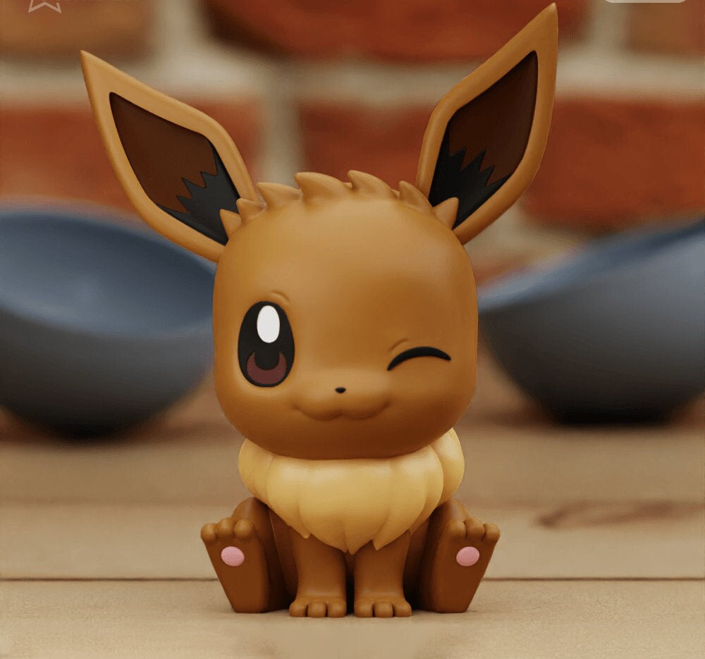 Eevee Chibi Pokemon Statue Figure - Paint Your Own - 3D Printed Desk Decoration Model Figurine