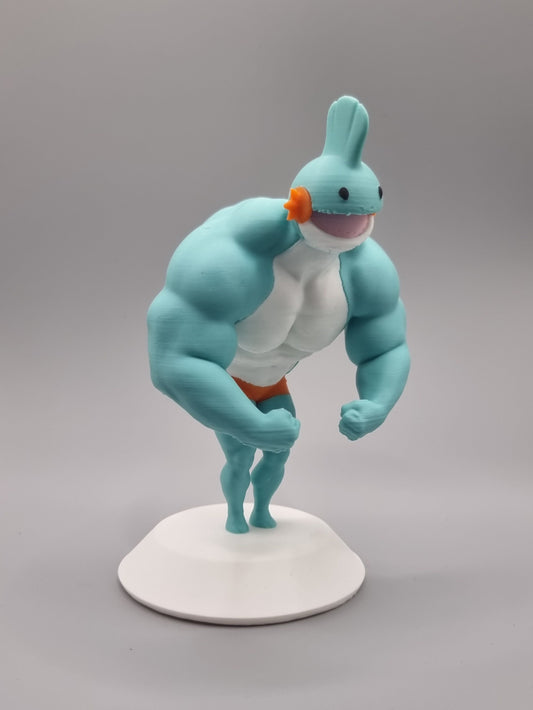 Ultra Swole Mudkip Painted 3D Printed Pokemon Funny Statue Figure Model