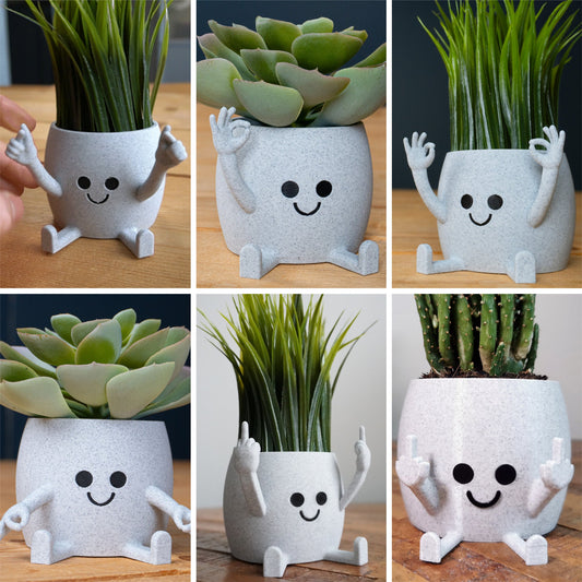 Smiley Face Plant Pot Ok Hand Middle Finger Flower Succulent Planters Pen Holder Desk Tidy Funny