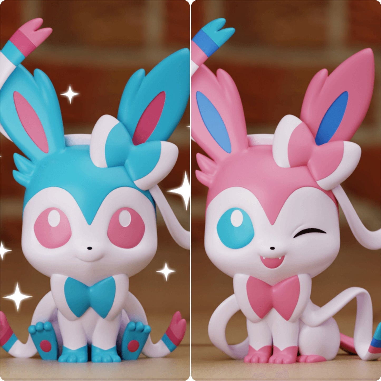 Chibi Sylveon Shiny Pokemon Statue Figure Colour 3D Printed Desk Decoration Model Decor Figurine