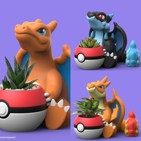 Chibi Charizard Plant Pot Pokemon Mega X Y Succulent Flower 3D Printed Vase Planters Pen Holder