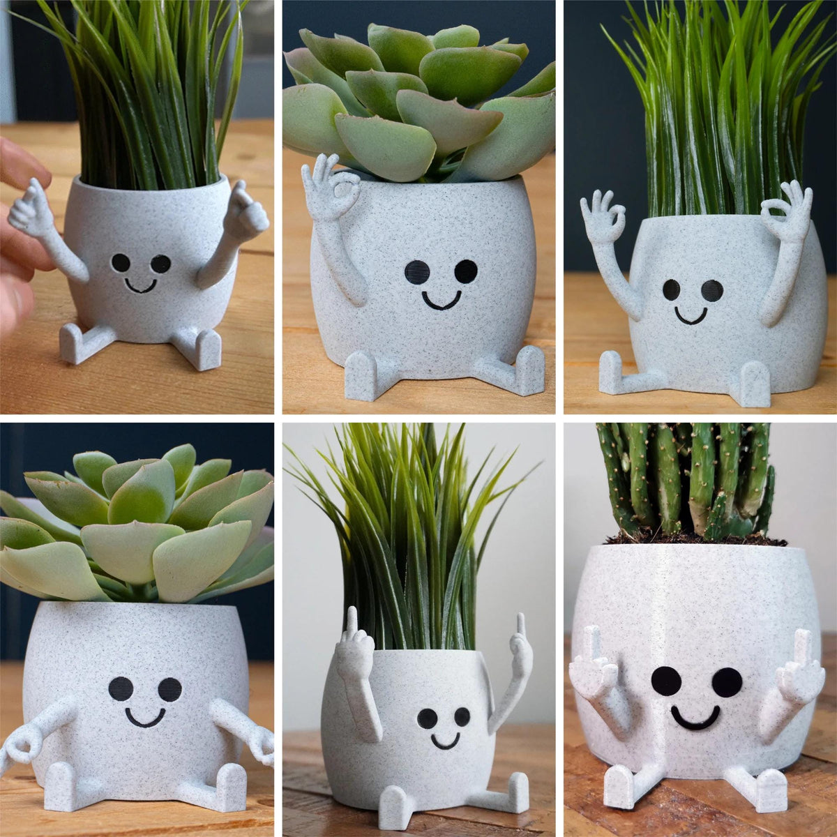 Cheeky Smiley Face Plant Pot, Hand Gesture Planter, 3D Printed Succulent Planter or Pen Holder – Choose from 6 Fun Designs
