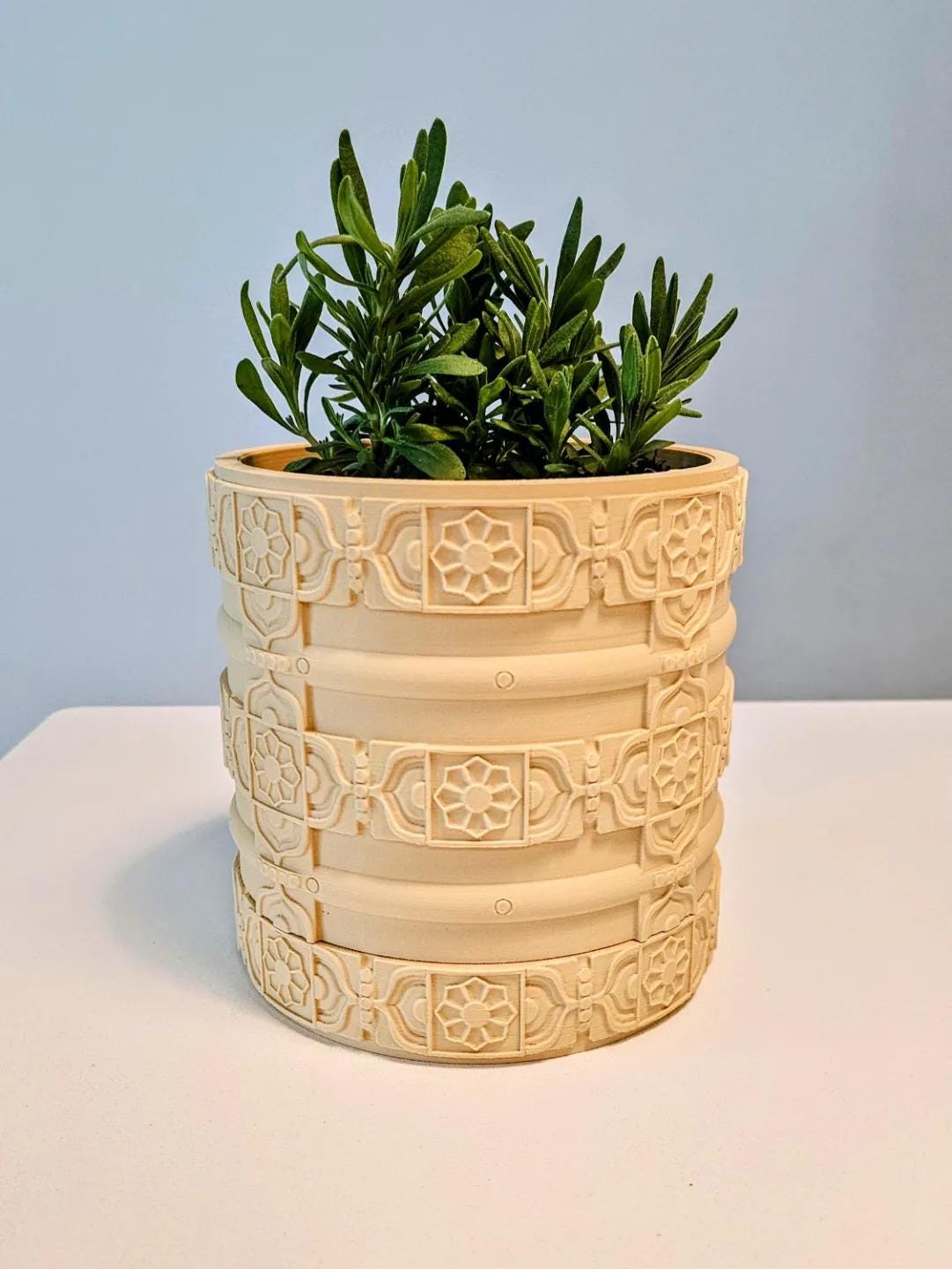 Indian Style Planter with Hidden Drip Tray, Decorative Textured Plant Pot, Indoor Plant Pot for Houseplants