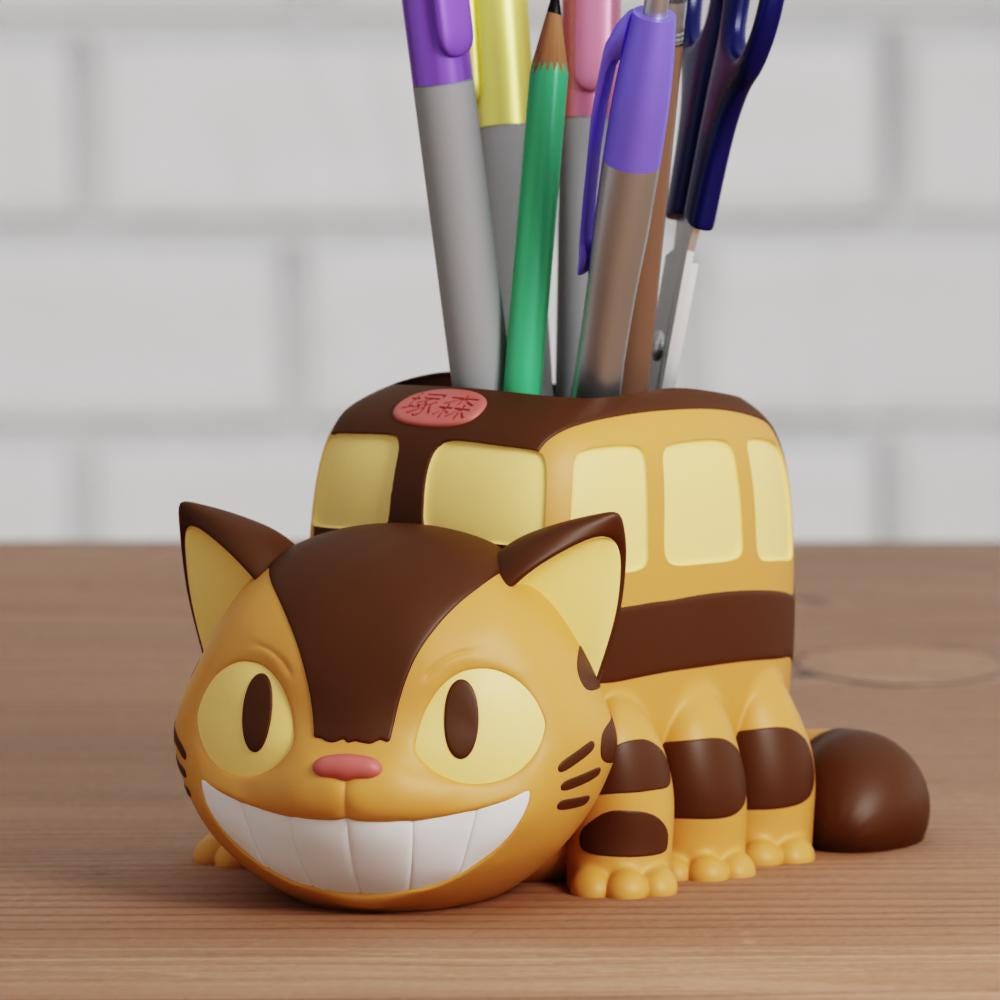 Catbus Planter & Pen Holder | Studio Ghibli Pot | 3D Printed | 4 Sizes | Painted or DIY | Totoro Gift | Cute Anime Desk Decor