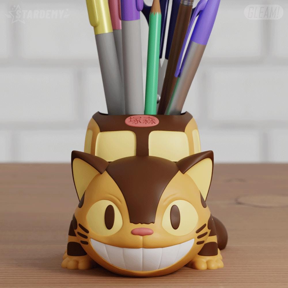 Catbus Planter & Pen Holder | Studio Ghibli Pot | 3D Printed | 4 Sizes | Painted or DIY | Totoro Gift | Cute Anime Desk Decor