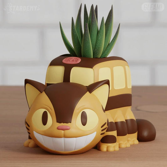 Catbus Planter & Pen Holder | Studio Ghibli Pot | 3D Printed | 4 Sizes | Painted or DIY | Totoro Gift | Cute Anime Desk Decor