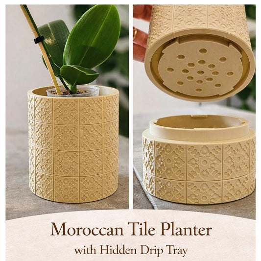 Parrish Planter with Hidden Drip Tray | Modern 3D Printed Plant Pot | Minimal Ribbed Planter | Indoor Plant Pot