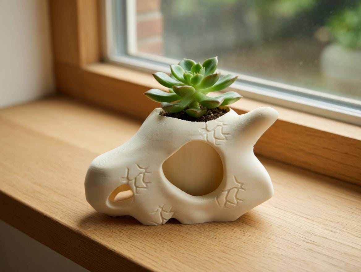 Skull Plant Pot Planter - Succulent Holder - 3D Printed Custom Color - Gift - Desk Decor