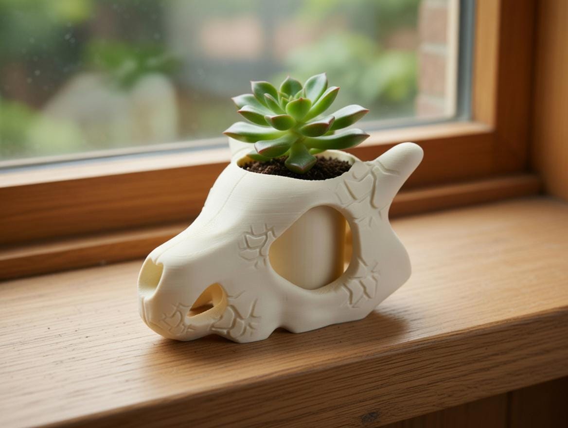 Skull Plant Pot Planter - Succulent Holder - 3D Printed Custom Color - Gift - Desk Decor