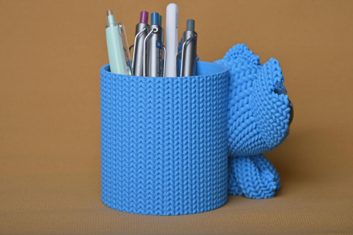 Knitted Stitch Pen Holder | Cute Alien Desk Organizer | Kawaii Pencil Pot | Office Desk Storage | Disney Inspired Gift