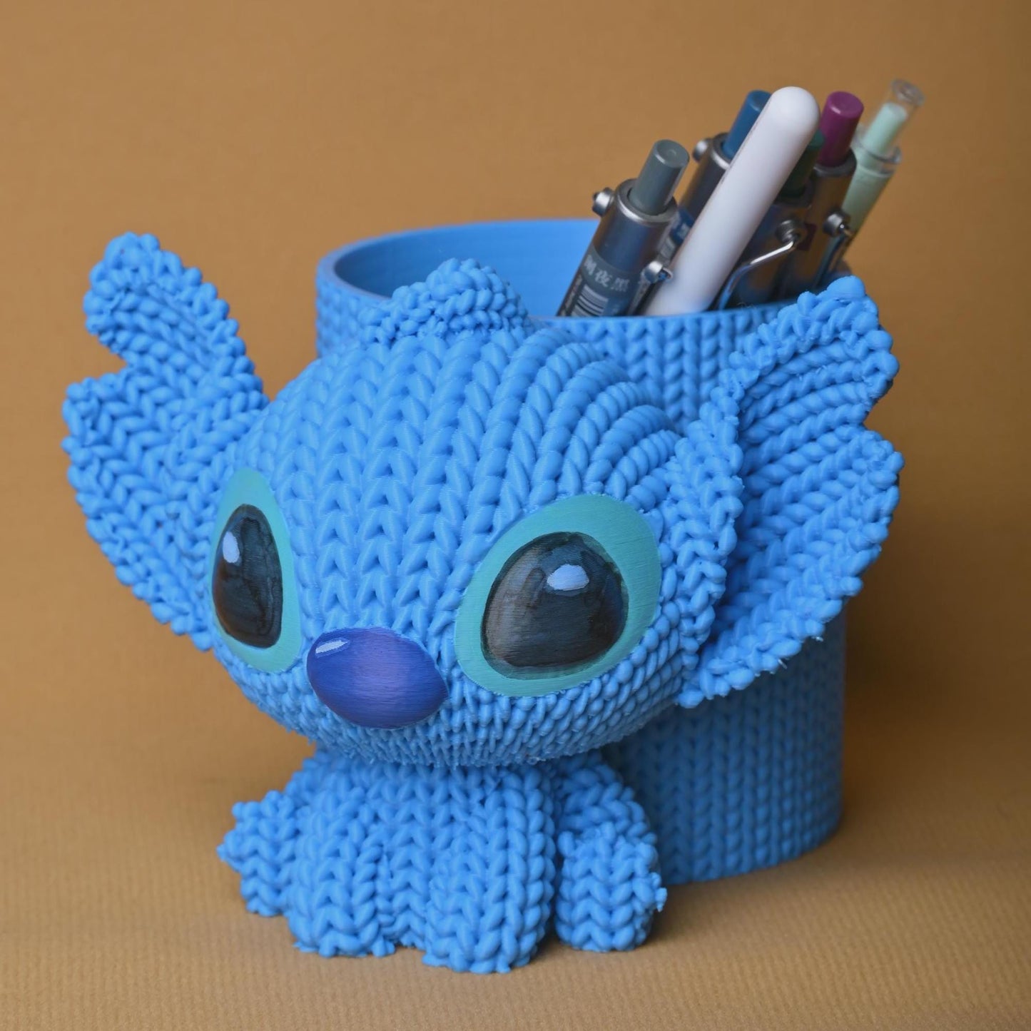 Knitted Stitch Pen Holder | Cute Alien Desk Organizer | Kawaii Pencil Pot | Office Desk Storage | Disney Inspired Gift