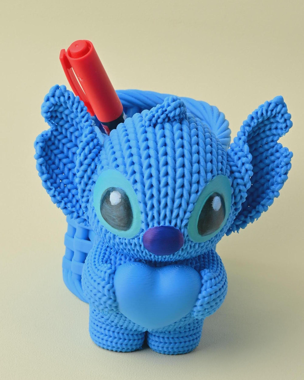 Knitted Stitch Pen Holder with Heart | Cute Desk Organizer | Kawaii Pencil Pot | Office Desk Storage | Disney Inspired Gift