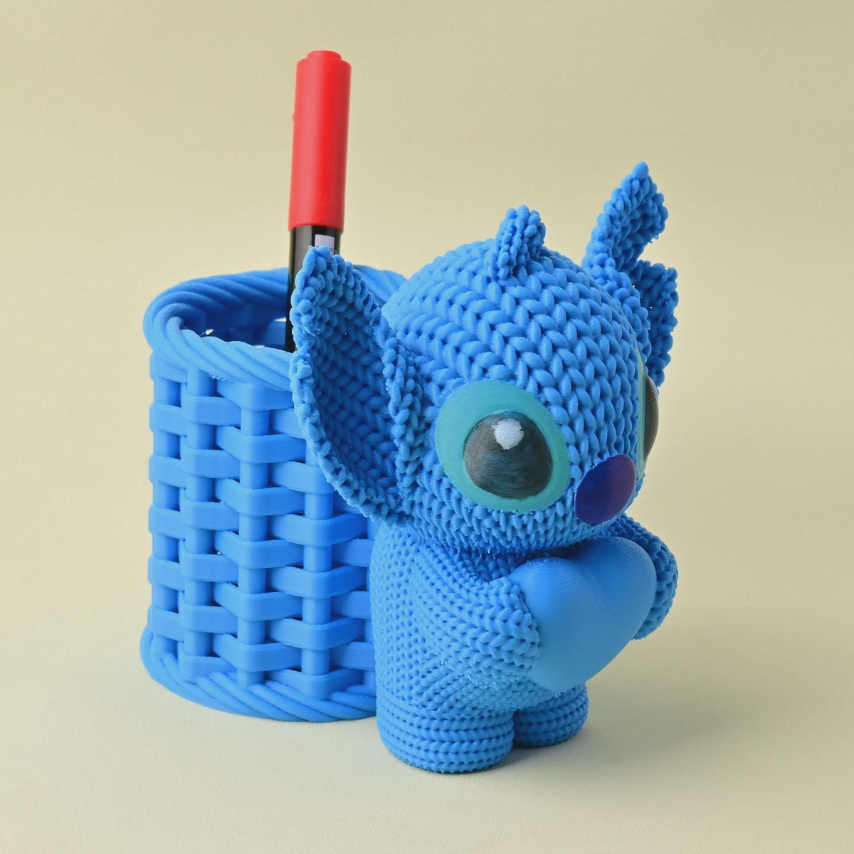 Knitted Stitch Pen Holder with Heart | Cute Desk Organizer | Kawaii Pencil Pot | Office Desk Storage | Disney Inspired Gift