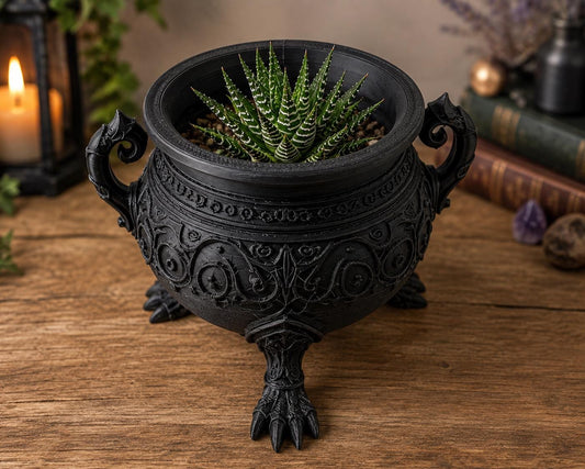 Gothic Cauldron Planter | Witch Fae Decor Plant Pot | Fantasy Herb Planter | Halloween Gift | Cottagecore Home Decor