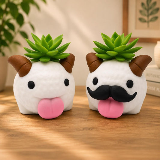 Poro Plant Pot – Arcane & League of Legends Inspired Flower Succulent Planter, 3D Printed Pen Holder Desk Tidy – With/Without Moustache