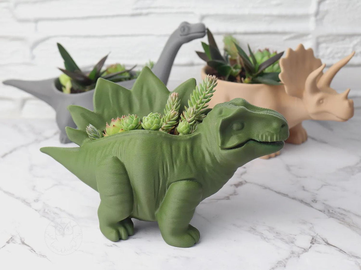 Dinosaur Plant Pot Set | Brontosaurus, Stegosaurus & Triceratops Planters | Choose Individual or Full Set | 3D Printed Succulent Pot