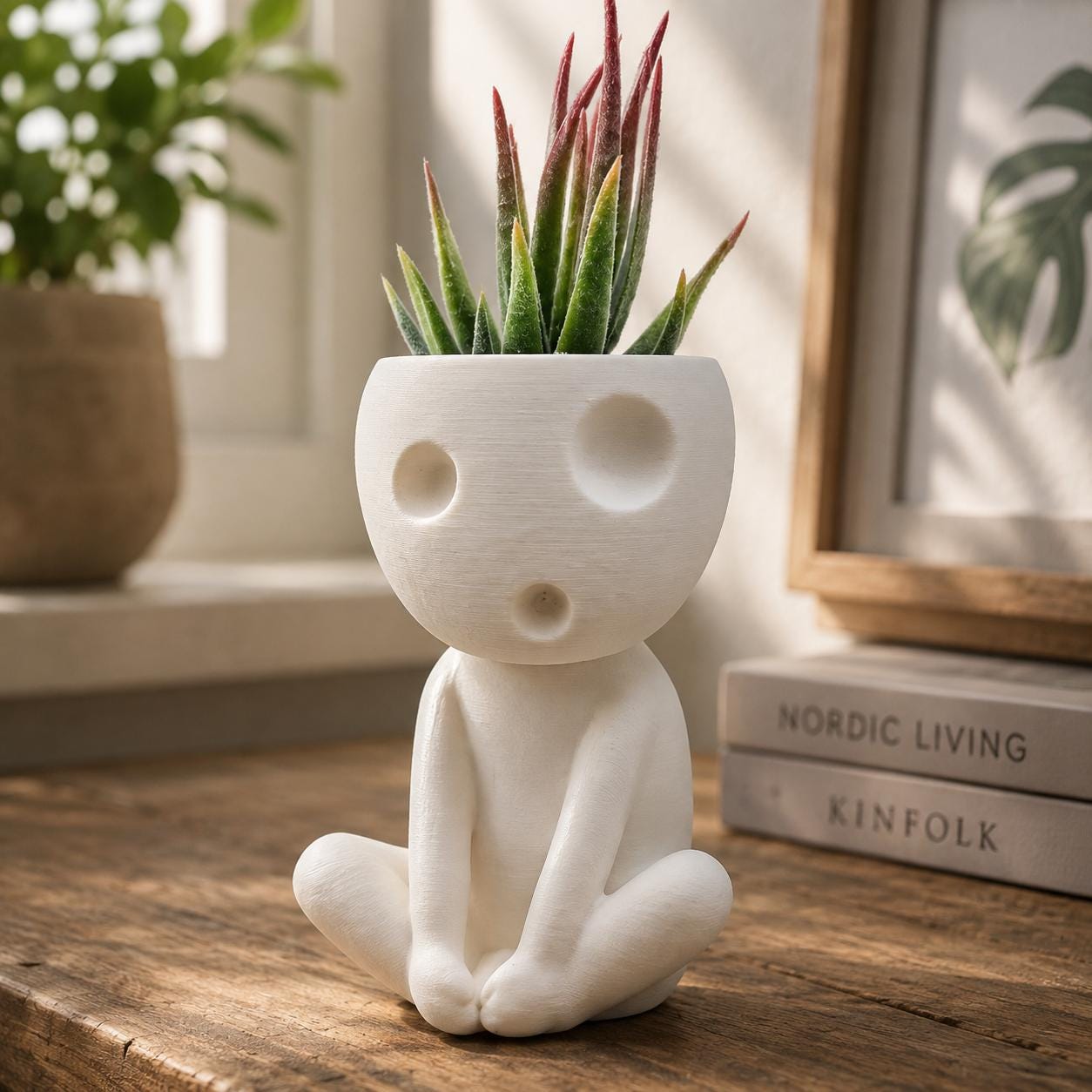 Sitting Kodama Planter with Crossed Legs - Cute Succulent Pot, Desk Tidy, Fanart - 4 Sizes, Drainage Hole, Gift for Plant Lovers