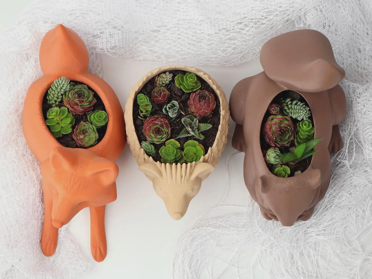 Animal Planter Set | Fox, Hedgehog & Squirrel Plant Pots | 3D Printed Succulent Planters | Woodland Animal Decor | Choose One or Set