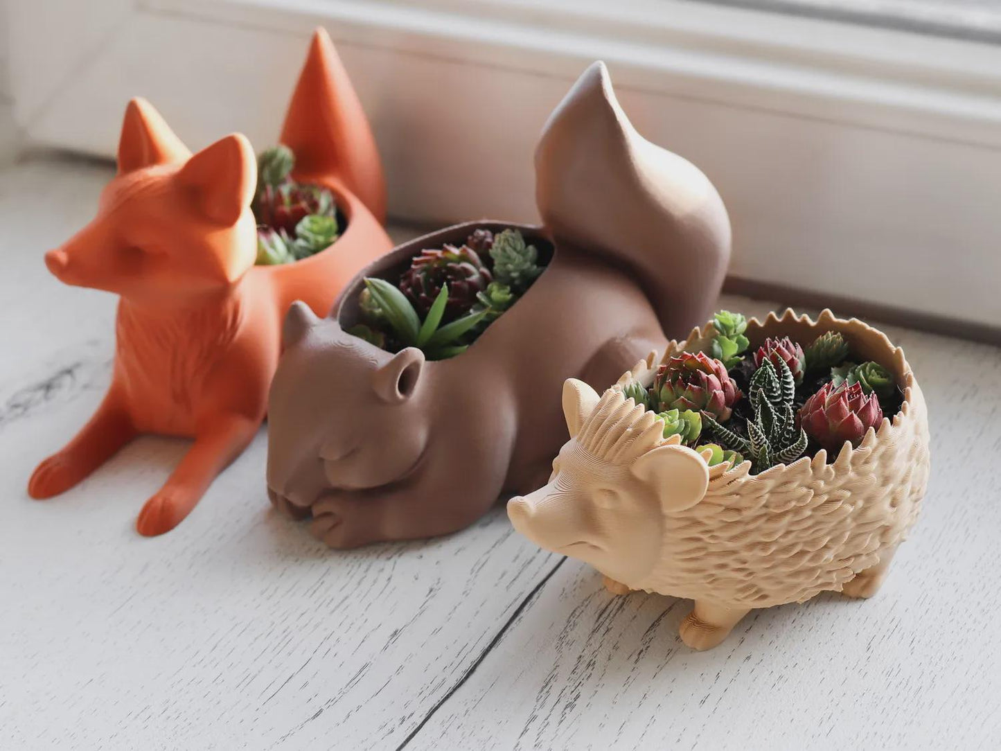 Animal Planter Set | Fox, Hedgehog & Squirrel Plant Pots | 3D Printed Succulent Planters | Woodland Animal Decor | Choose One or Set