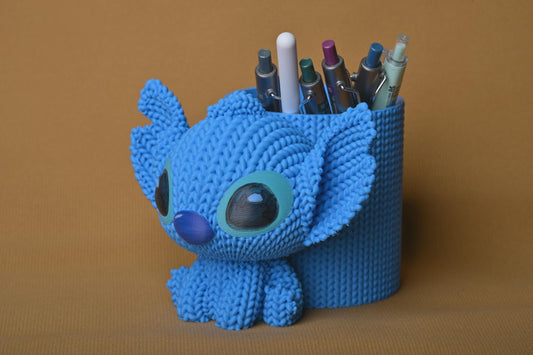 Knitted Stitch Pen Holder | Cute Alien Desk Organizer | Kawaii Pencil Pot | Office Desk Storage | Disney Inspired Gift