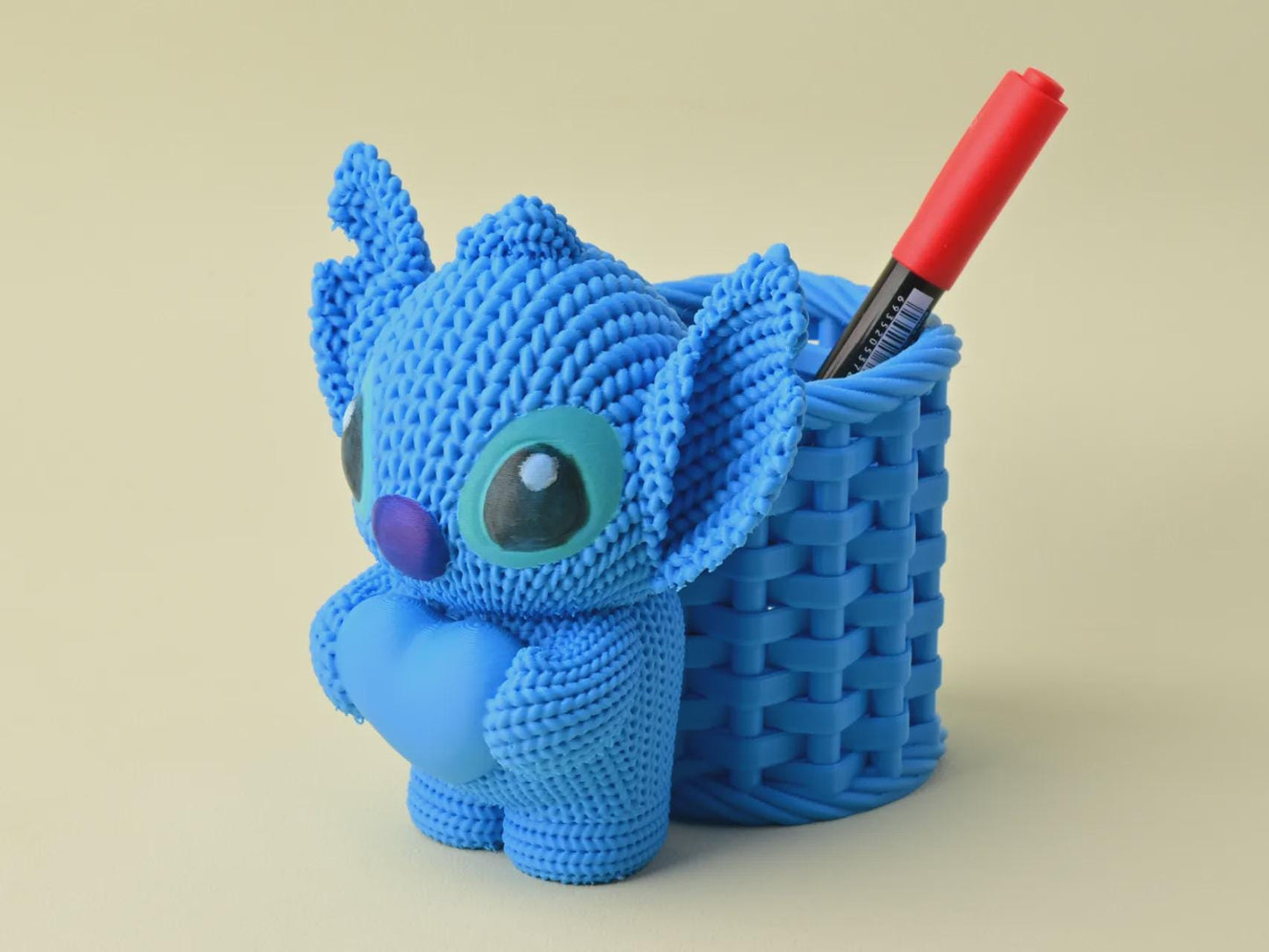 Knitted Stitch Pen Holder with Heart | Cute Desk Organizer | Kawaii Pencil Pot | Office Desk Storage | Disney Inspired Gift