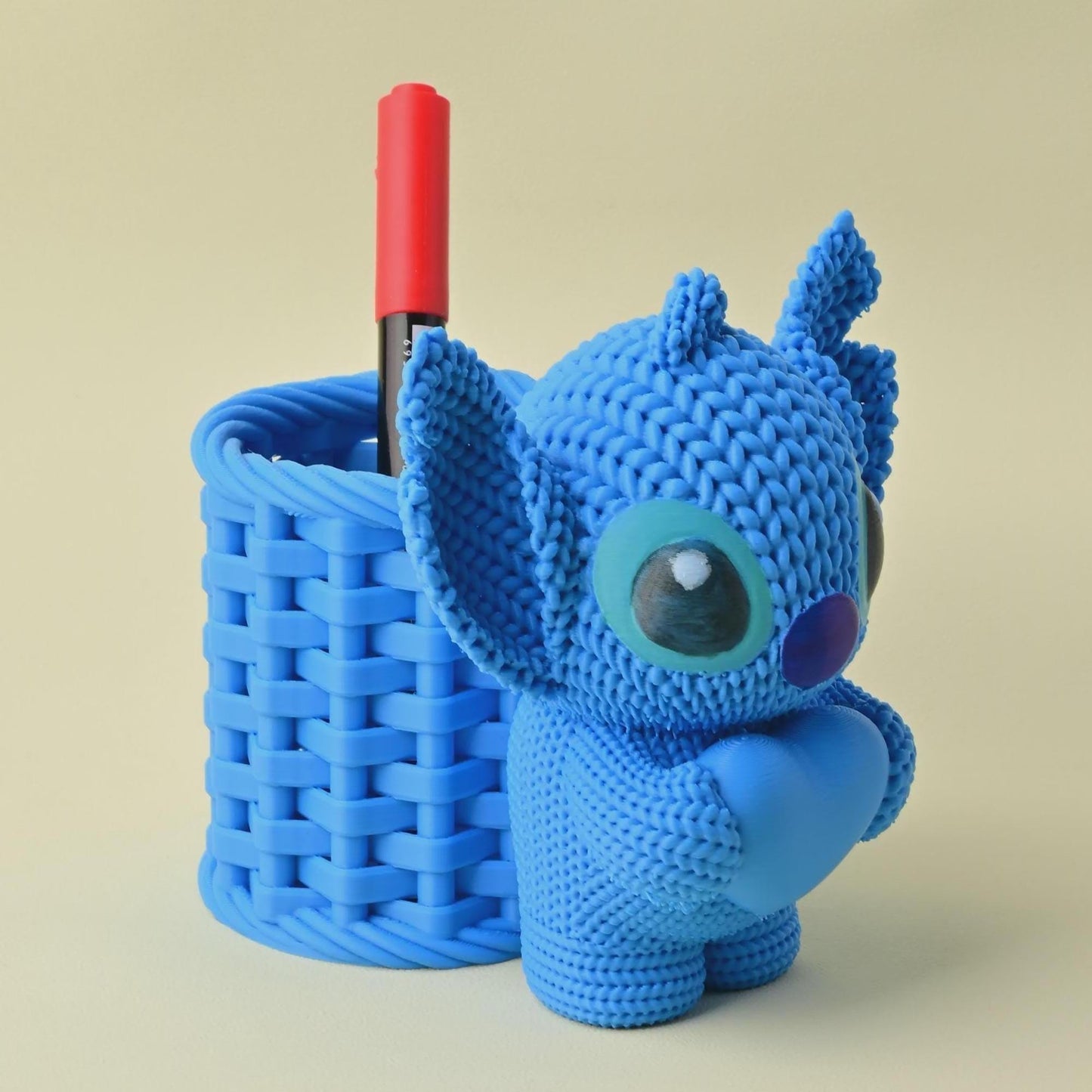 Knitted Stitch Pen Holder with Heart | Cute Desk Organizer | Kawaii Pencil Pot | Office Desk Storage | Disney Inspired Gift
