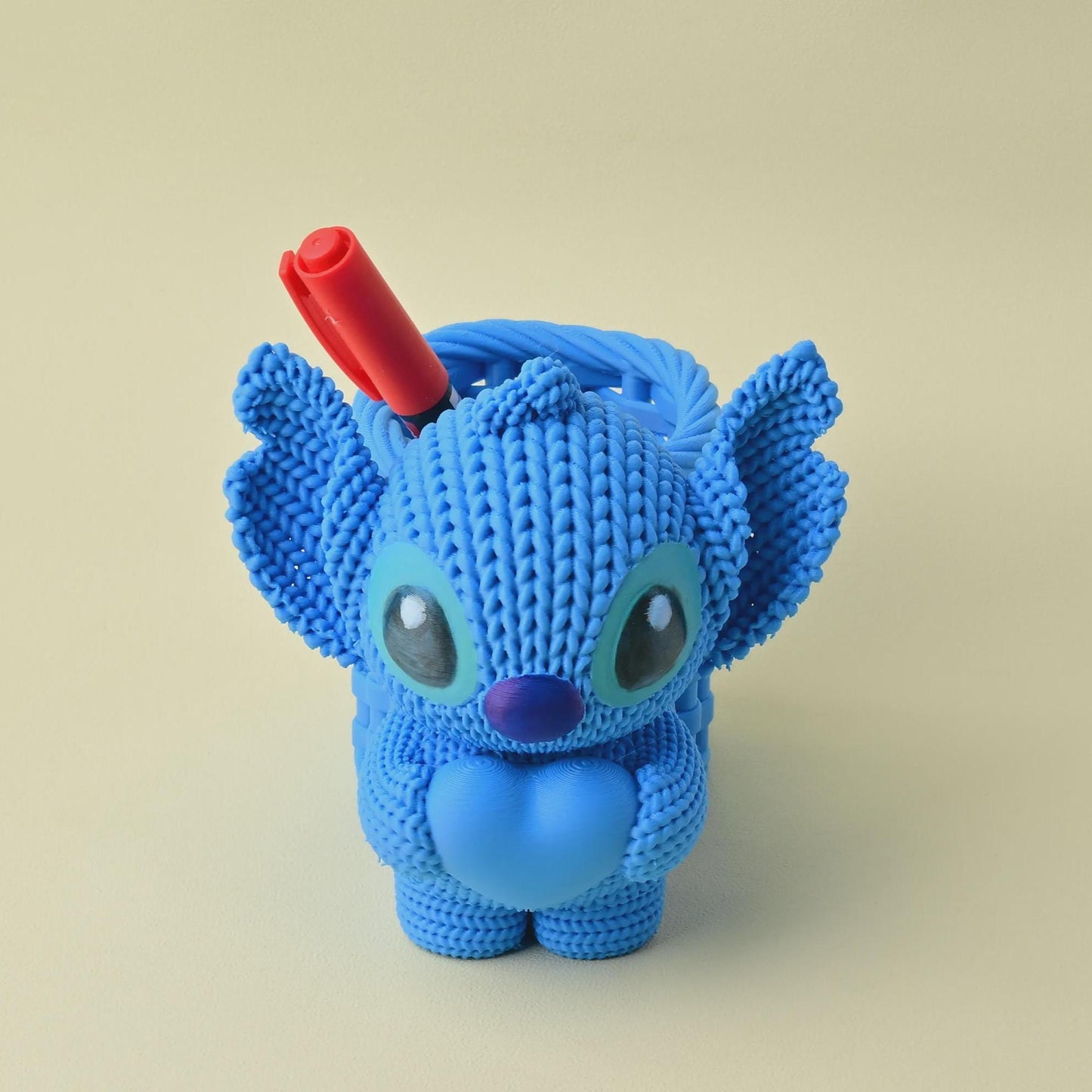 Knitted Stitch Pen Holder with Heart | Cute Desk Organizer | Kawaii Pencil Pot | Office Desk Storage | Disney Inspired Gift